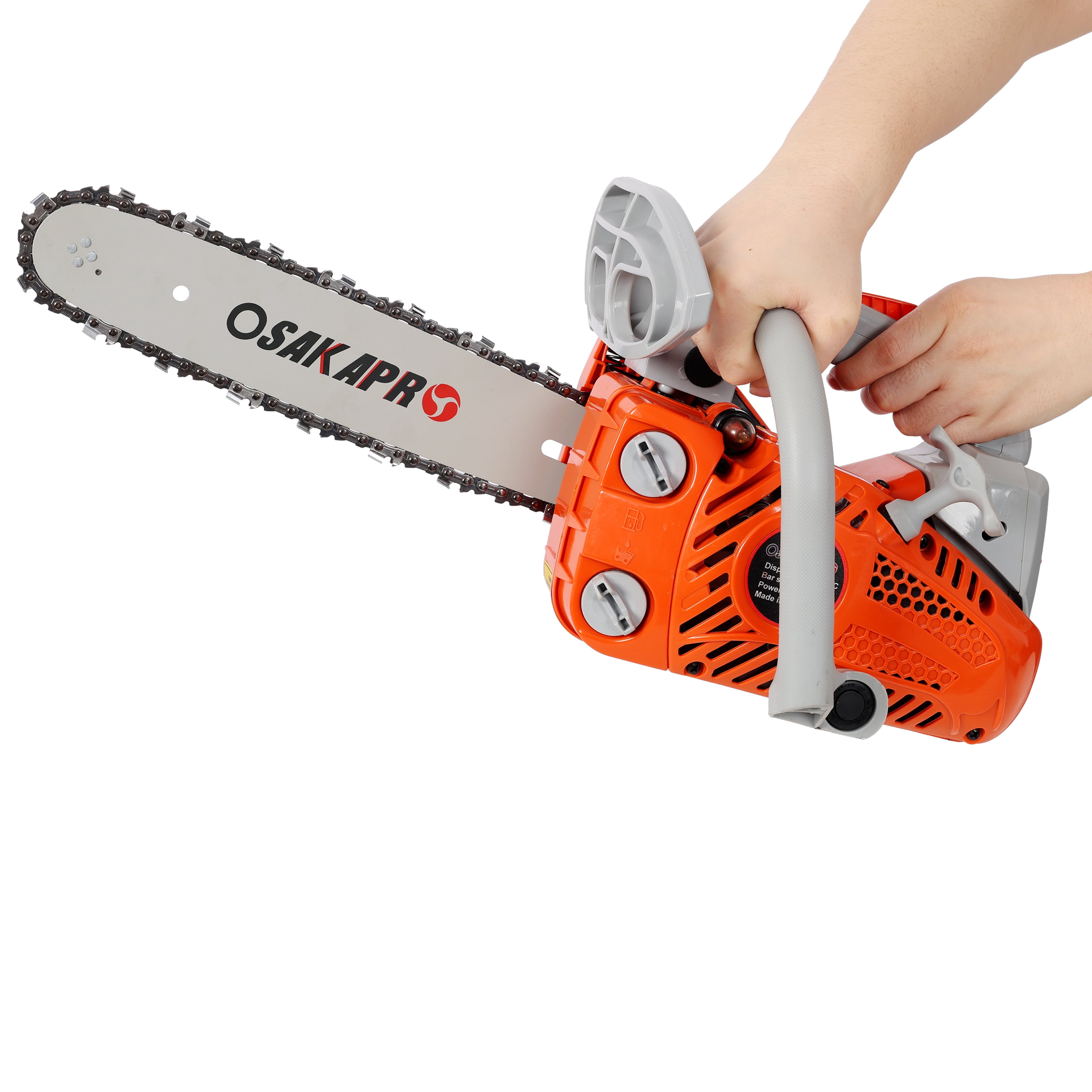 12-Inch Gasoline Chainsaw with 25cc 2-Cycle Engine and Anti-Vibration System, Gas Chain Saw and Wood Cutting Tool for Tree Cutting, Orange