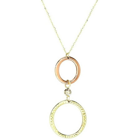 American Designs Jewelry 14kt Yellow, Rose and White Gold Diamond-Cut Double Circle Bead/Ball Geometric-Shape Hanging Pendant Necklace, Adjustable 16-18 Chain