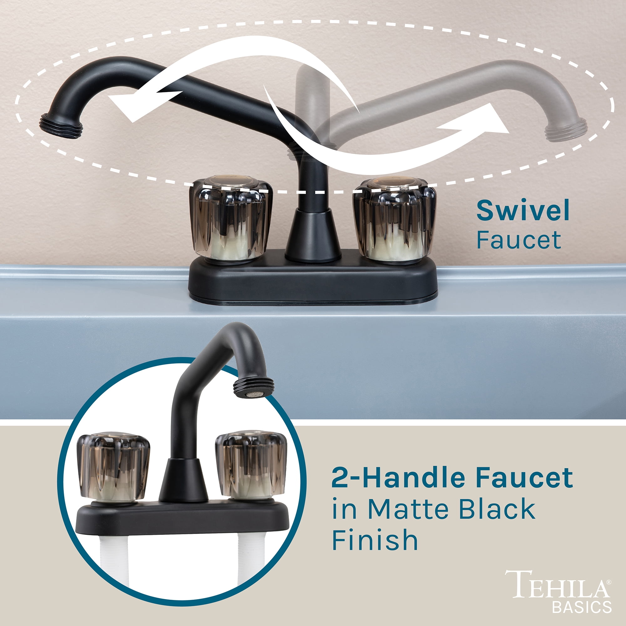 Tehila Freestanding Gray Utility Sink with Black Faucet for Laundry Room