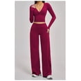 thumbnail image 3 of PISONIC Women 2 Pieces Workout Sets Long Sleeve V Neck Tops High Waist Flared Leggings Gym Sets, 3 of 5