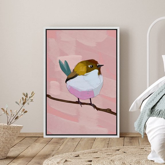 PixonSign Framed Canvas Wall Art Yellow and White Finch Bird Portrait Print Animals Wildlife Digital Art Modern Art Rustic Wall Decor for Living Room, Bedroom, Office - 24"x36" White
