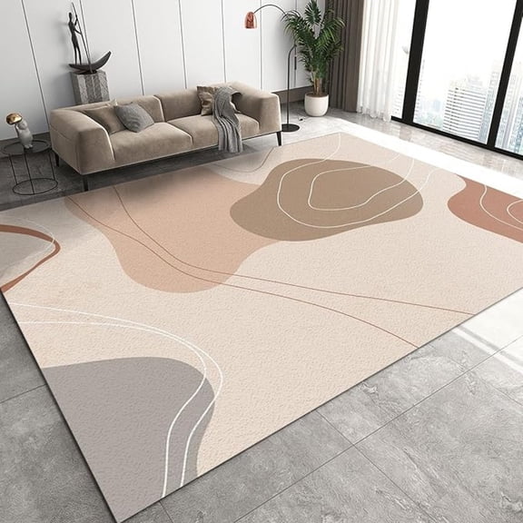 Mid-Century Geometry Rug For Living Room, Brown Nude Pink Cream Kids Area Rugs, Non Slip Washable Low Pile Easy Clean Carpet For Bedroom Kitchen Entryway Hallway Dining Room 1x2ft