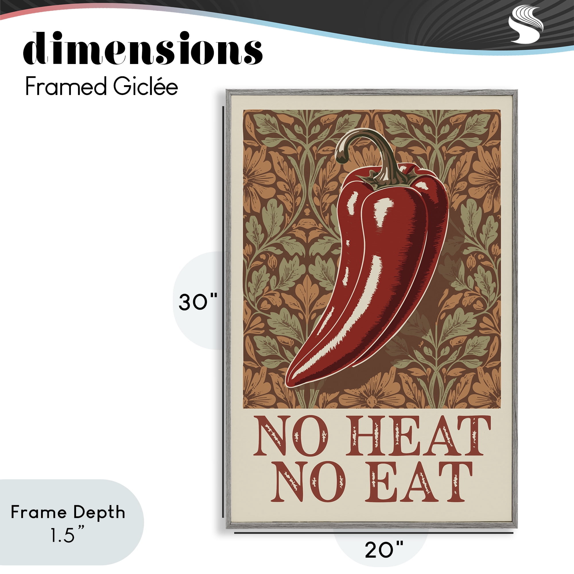 Stupell Industries No Heat or Eat Pepper Gray Framed Giclee Art, design by Andreas Magnusson