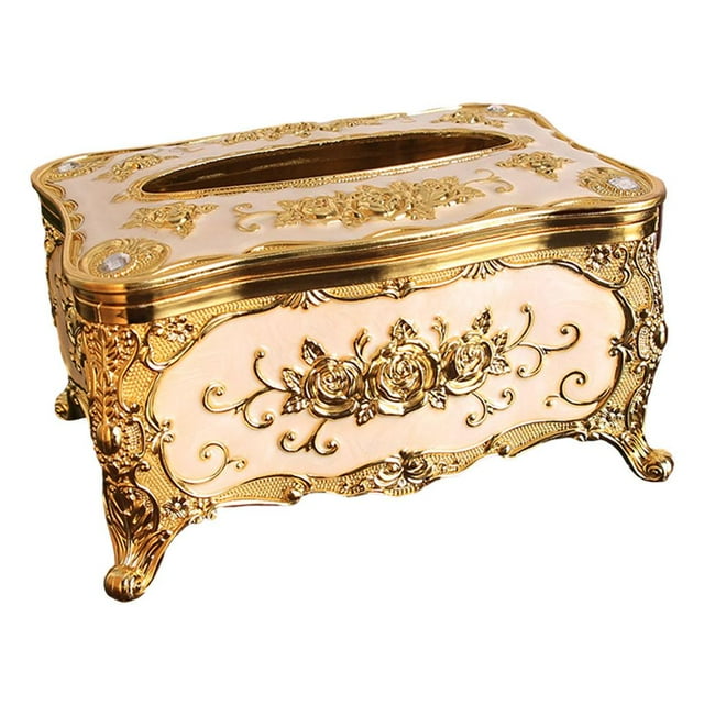 Abbracc Acrylic Tissue Box Cover Rustic Victorian Style Tissue Holder for Bars Bedrooms Restaurants gold white