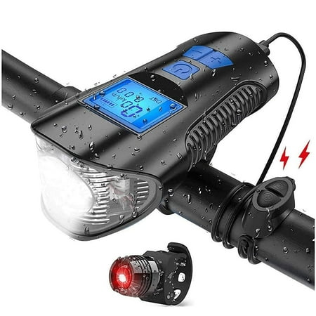 

RTR Usb Rechargeable Led Bike Front Rear Tail Light Headlight Horn Bell Odometer New
