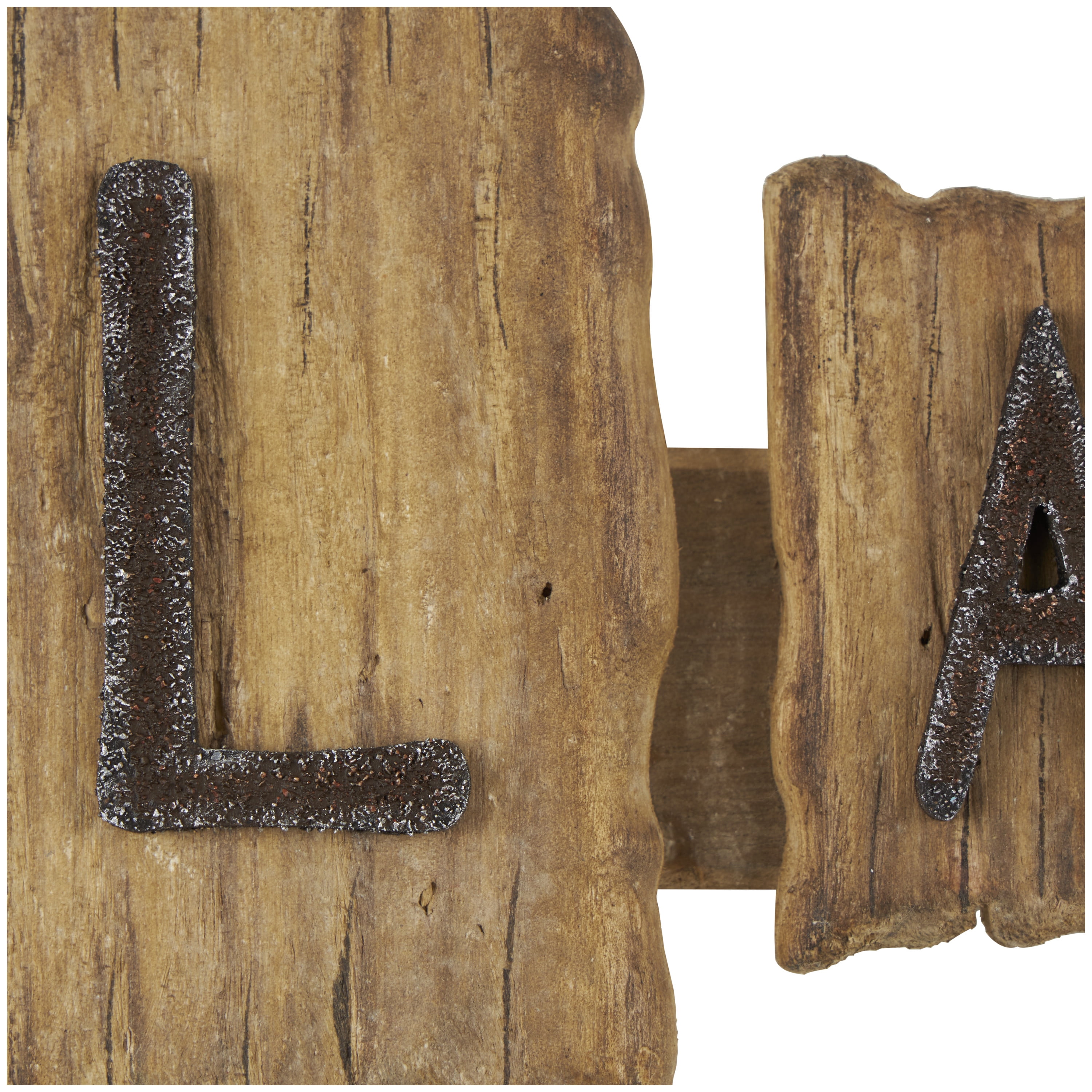 DecMode 19" x 2" Brown Wood Handmade Live Edge Lake Sign 3 Hanger Wall Hook with Metal Accents, 1-Piece