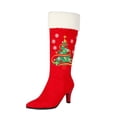 thumbnail image 7 of XUNKUSGA Knee High Boots Vintage Christmas Tree Snowflake Embroidery Faux Suede Womens Boots Fashion Pointed Toe Stiletto Heel Side Zipper Boots for Women Party Holiday Boots Red 4.5, 7 of 7