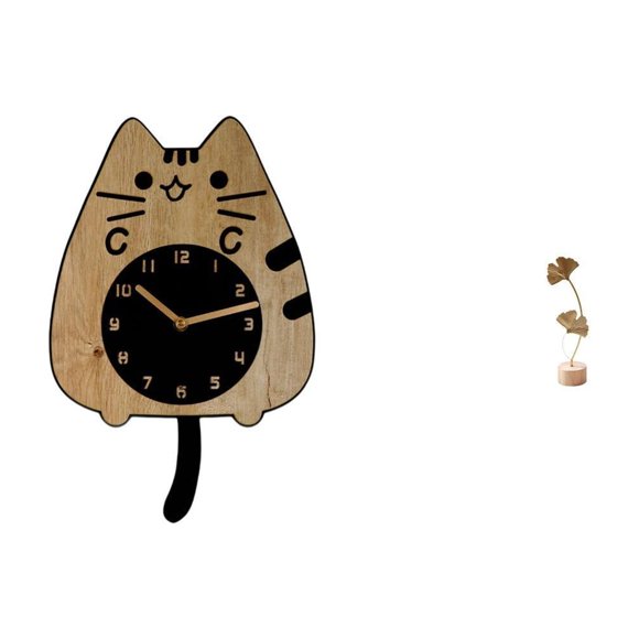 Reloj de pared,Reloj de pared decorativo con forma de gato para sala de estar silenciosa,Reloj de pared de madera,decoración moderna,Escultura de hoja,Estatua de hoja de metal,escultura de