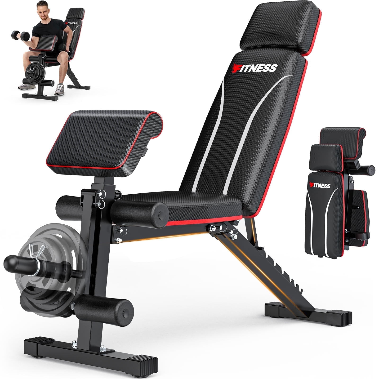 Foldable Adjustable Weight Bench for Home Gym– Leg Extension & Preacher Pad Included,Fast Folding Strength Training Incline Sit up Bench 800LB