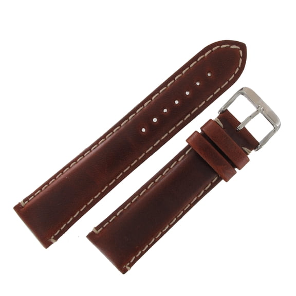 Oil Tanned Genuine Leather Chestnut Watch Strap With Contrast Stitching