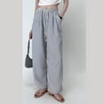 thumbnail image 4 of XUNKUSGA Trousers Pants for Women Casual Striped Wide Leg Sweatpants Women Pinstripe Baggy High Waisted Drawstring Lightweights Beach Trousers With Pockets, 4 of 5