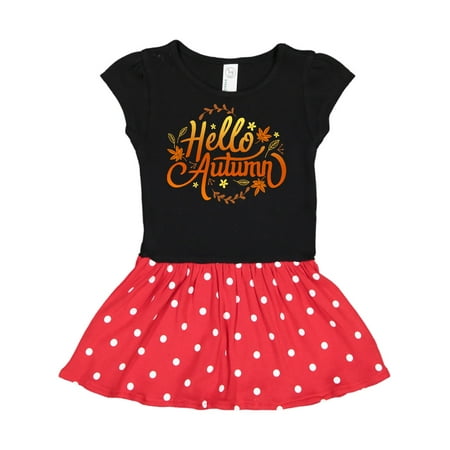

Inktastic Fall Season Hello Autumn in Orange and Yellow with Leaves Gift Toddler Girl Dress