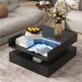 thumbnail image 3 of SESSLIFE Coffee Table, Lift-Top Living Room Table with LED Lights, 29.5" Square Tempered Glass Center Table with Hidden Compartment & 2 Large Drawers, Easy Assembly, Black, 3 of 8