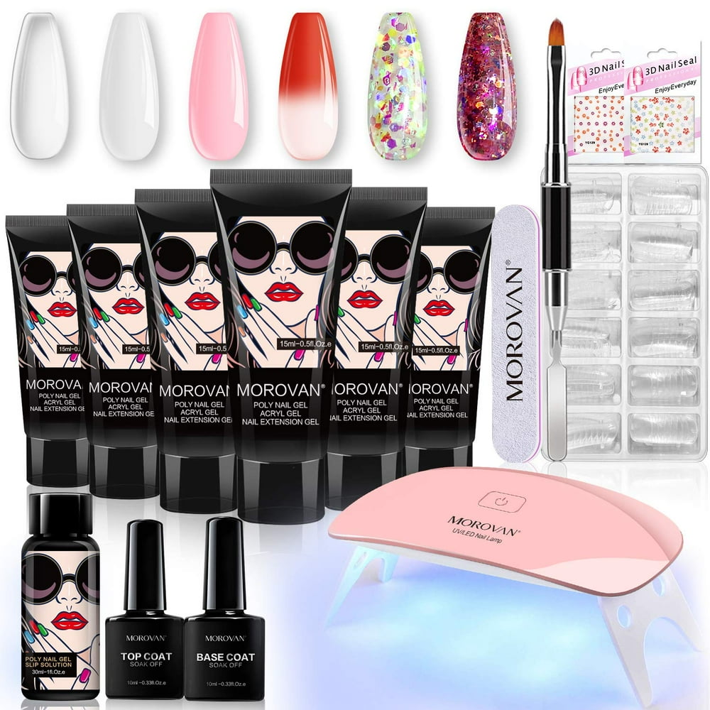 Morovan Poly Extension Gel Nail Kit With Temperature Color/Glitter