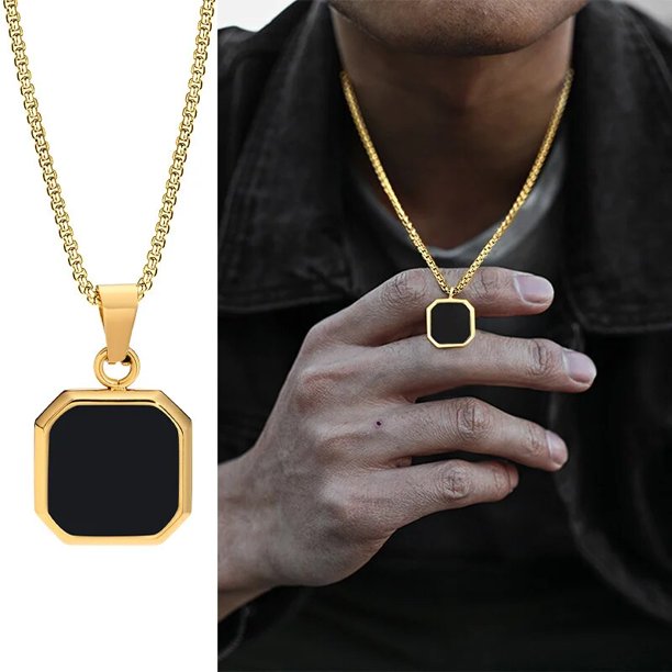 Vnox-collares cuadrados geométricos para hombres, colgante cuadrado esmaltado con cuerda, cadena de caja Figaro cubana, Collar fresco Vintage informal