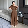 thumbnail image 3 of Women's One Shoulder Wide Leg Jumpsuit Elegant High Waist Dressy Evening Party Outfit, 3 of 7