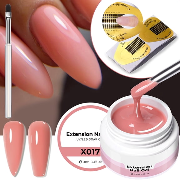 Builder Gel for Nails, 30ml Clear Hard Gel for Nail Extension with Nail Forms and Brush,Strengthener & Thickening, UV LED Lamp Cured Sculpture, Repair Broken Nails, Salon DIY Manicure Kit