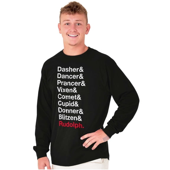 Christmas Santa's Reindeer List Long Sleeve TShirt Men Women Brisco Brands S