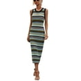 thumbnail image 1 of Liacowi Women Summer Crochet Tank Dress Stripes Bodycon Long Dress Casual Sleeveless Beach Dress, 1 of 6