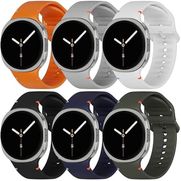 Sport Bands Compatible for Samsung Galaxy Watch 8/8 Classic Band,No Gap One Click Soft Silicone Replacement Strap for Galaxy Watch 8 40 44mm/8 Classic 46mm Men Women-6 Packs