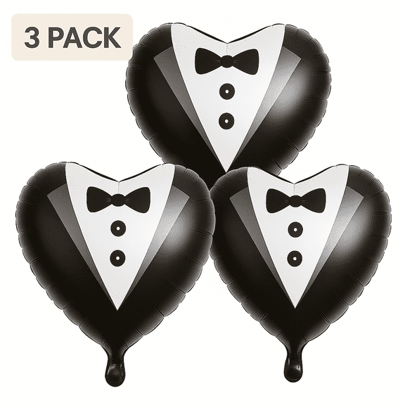 Tuxedo Heart Foil Balloons 3-Pack Wedding Party Decor Black White balloons