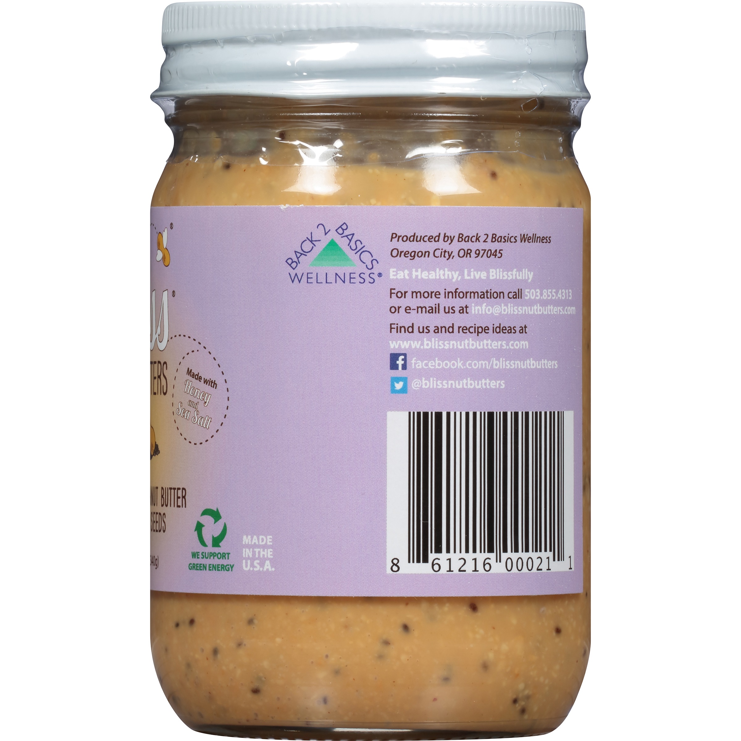 Bliss Nut-Butters All Natural Peanut Butter with Chia Seeds, 12 oz