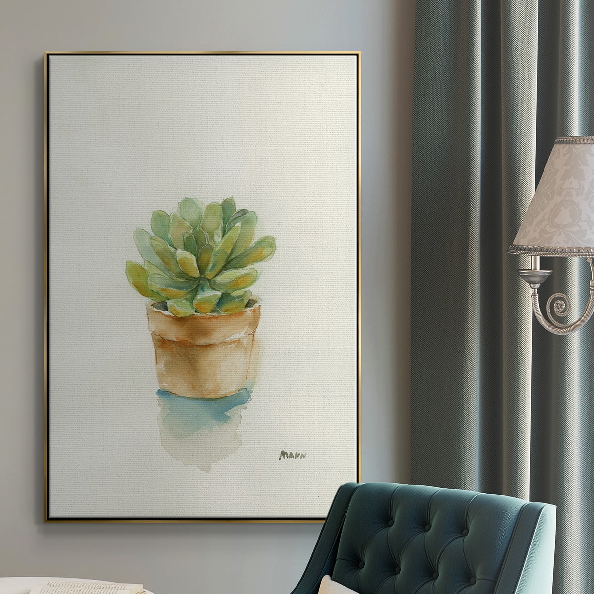 Succulent II Framed Premium Gallery Wrapped Canvas - Ready to Hang - 25 x 37 - Gold Floating Frame