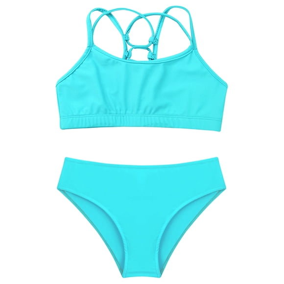 Sholeno Filles Ensemble Bikini 2 Pcs Hauts Courts et Culottes Maillot de Bain Natation Plage Sports Maillot de Bain Enfants Vert Lac 4