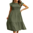 thumbnail image 1 of Femmes Flutter Manches Courtes Smocked Midi Robe d'Été Casual Tiered A-Line Robe Blanche S, 1 of 6