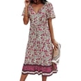 thumbnail image 2 of Enjiwell Women's Bohemian Print V Neck Ruffle Short Sleeve Beach Midi Dress, 2 of 5