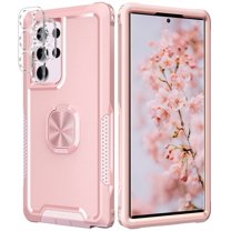 Petocase for Samsung Galaxy S23 Ultra Case,with 2 Pack Lens Protector Heavy Duty Full Body Shockproof Kickstand With 360° Ring Holder Support Car Mount, Rose Gold