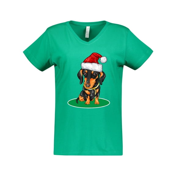 Inktastic Christmas Dachshund Dog Santa Women's V-Neck T-Shirt