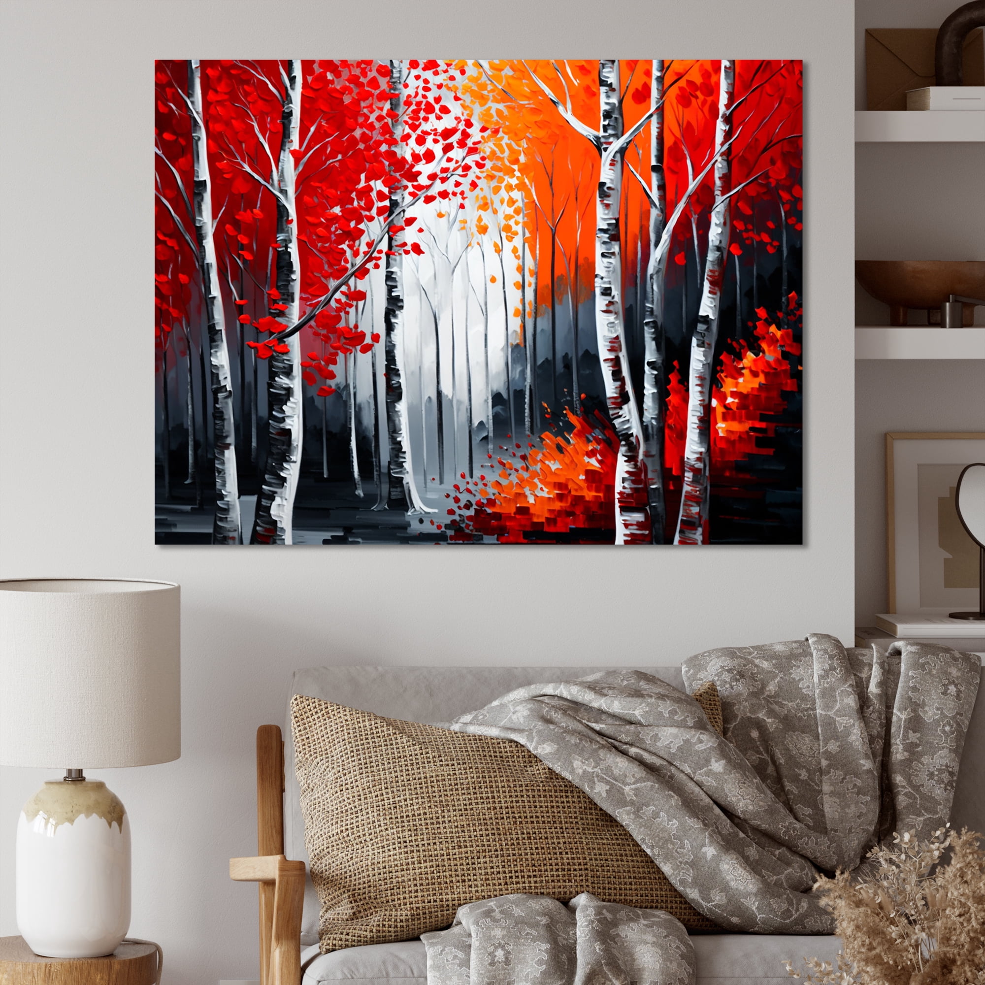 Designart Path Into The Red Forest I Canvas Wall Art