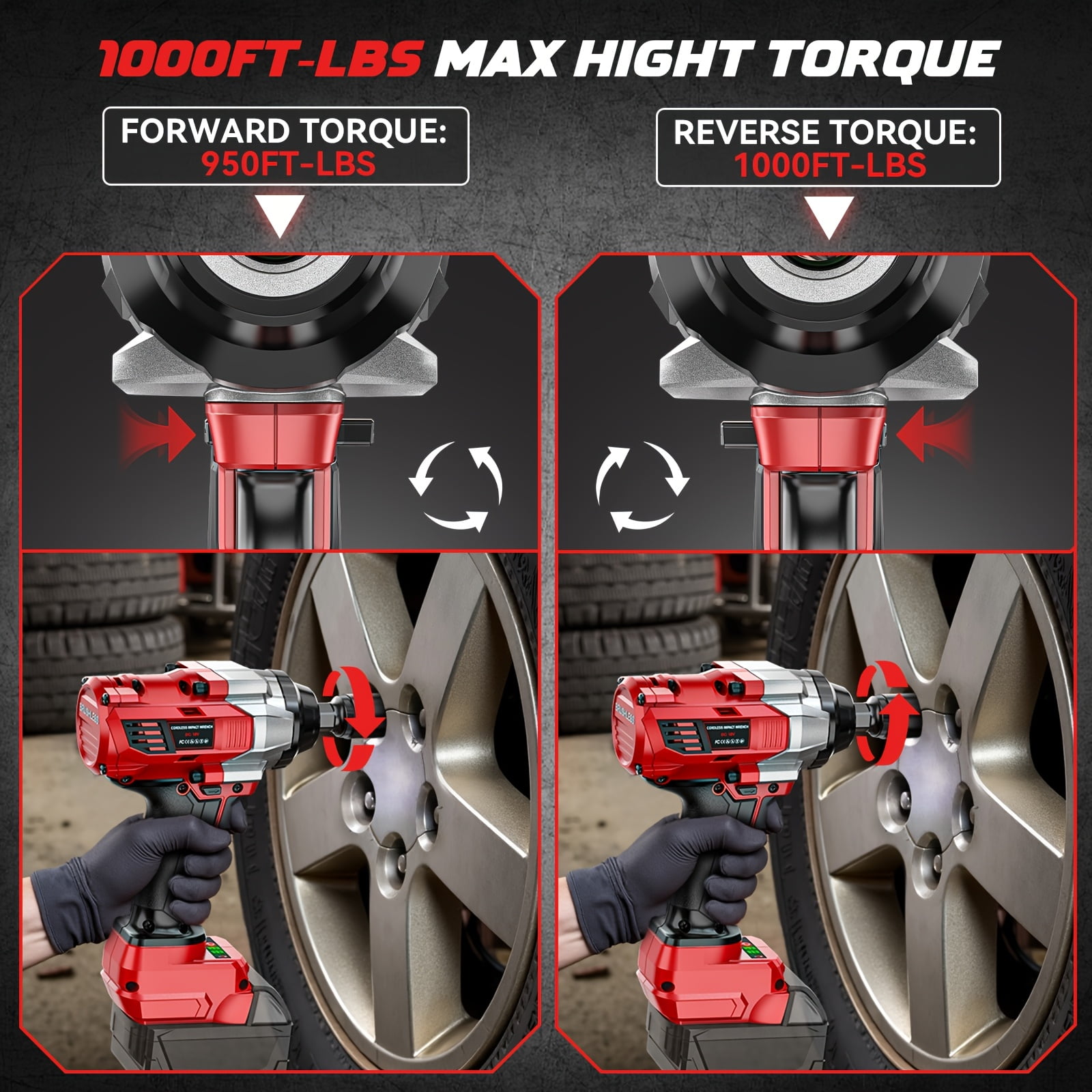 Cordless Impact Wrench 1/2” Compatible with Milwaukee 18v Battery(Bare Tool), 1000FT-LBS High Torque Impact Driver, Electric Impact Gun with LED Light, Variable Speeds, 4-Speed Control