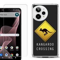 Phone Case for Cricket Icon Plus 2026, with Screen Protector, by OneToughShield - Road Sign Kangaroo