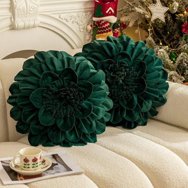 Funda de almohada de flores de Navidad | Diseño de pétalos rojos y verdes | 50x50cm Lino | Funda decorativa para cojín de sofá • Paño suave y duradero • Acento para el hogar de vacaciones •