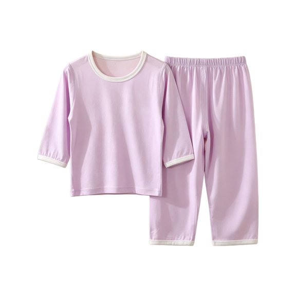 TIREOW Kids Loungewear 2 Piece Set Contrast Trim Round Neck Three Quarter Sleeve Top and Long Pants Boys and Girls Sleepwear Set