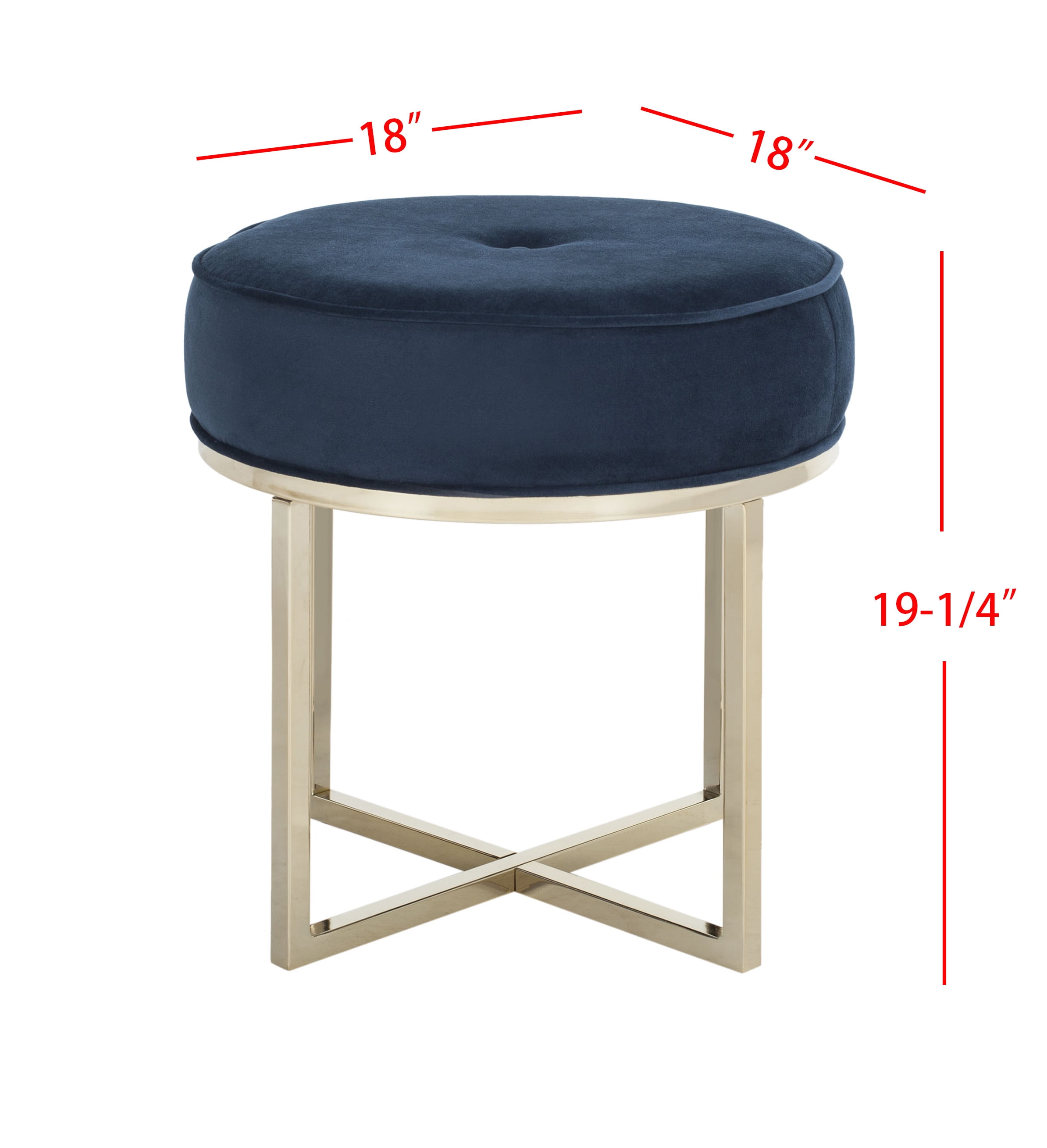 SAFAVIEH Angelea Contemporary Round Velvet Ottoman, Navy/Brass
