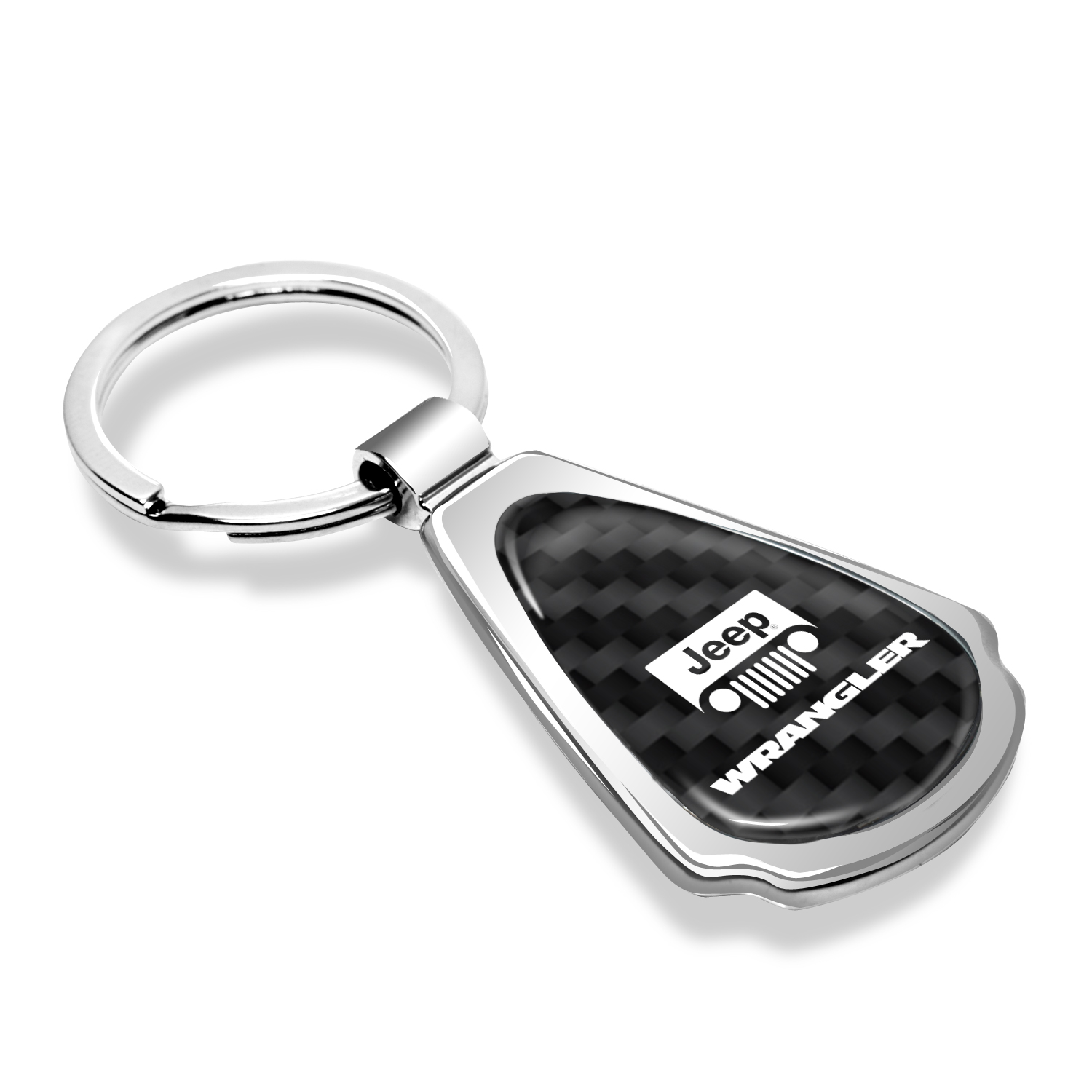 iPick Image for Jeep Wrangler Real Black Carbon Fiber Chrome Metal Teardrop Key Chain Key-ring, Official Licensed