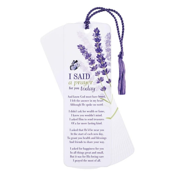 Dicksons Lavender Flowers - I Said A Prayer for You, White/Purple 6 x 2 Inch Laminated Cardstock Tassel Bookmark; Pack of 12