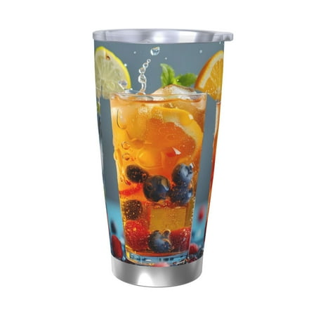

Ocsxa Refreshing Fruit Infused Drinks Pattern 20oz Travel Coffee Mug with Flip Lid Stainless Steel Insulated Insulated Coffee Mug Thermal Cup with Splash Proof Sliding Lid-Without Straw