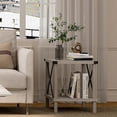 thumbnail image 2 of Large End Table Farmhouse Side Table Industrial Style Sofa Table Coffee Table Metal X Accent Wood End Table NightStand with Storage Shelf for Living Room Bedroom, 2 of 5