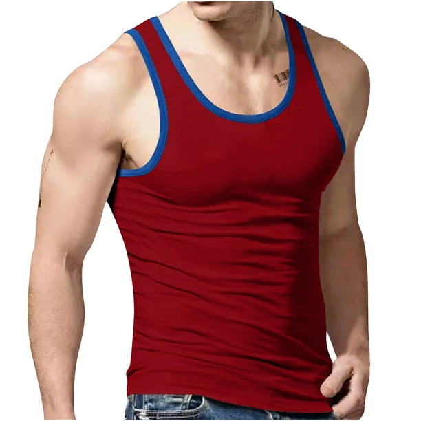 Hombres Camisetas de Verano de Punto de Raya Vertical Deportes de Fitness Cuello Redondo Camiseta