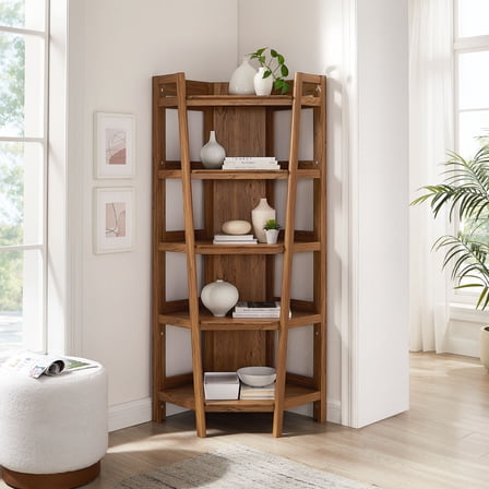 Modway Bixby 71 Inch Corner Bookshelf in Walnut