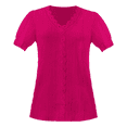 thumbnail image 3 of Women V Neck Lace Crochet Tunic Tops Summer tops for Women trendy Short Sleeve Shirts Business Dressy Work Flowy Blouses Fashion Outfits Clothes, 3 of 4