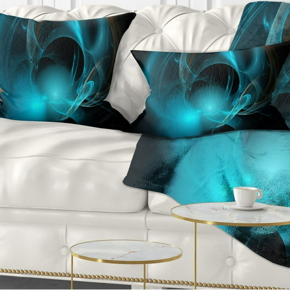Designart Blue Fractal Galactic Nebula - Abstract Throw Pillow - 12x20