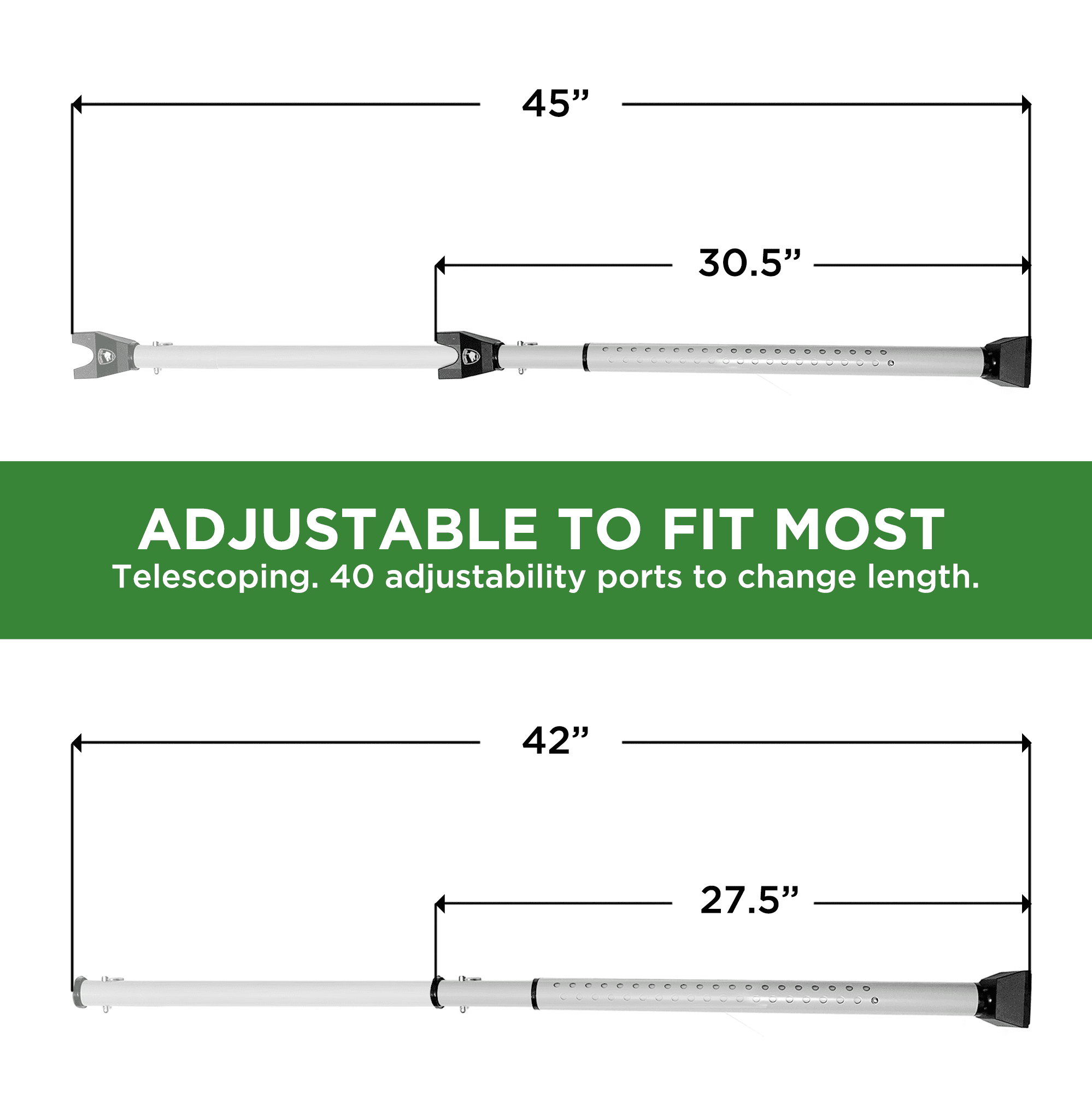Door Stopper Security Bar, 2-in-1 Adjustable Door Steel Jammer, 300 lbs of Force, by Guard Dog Security, 1 pack White