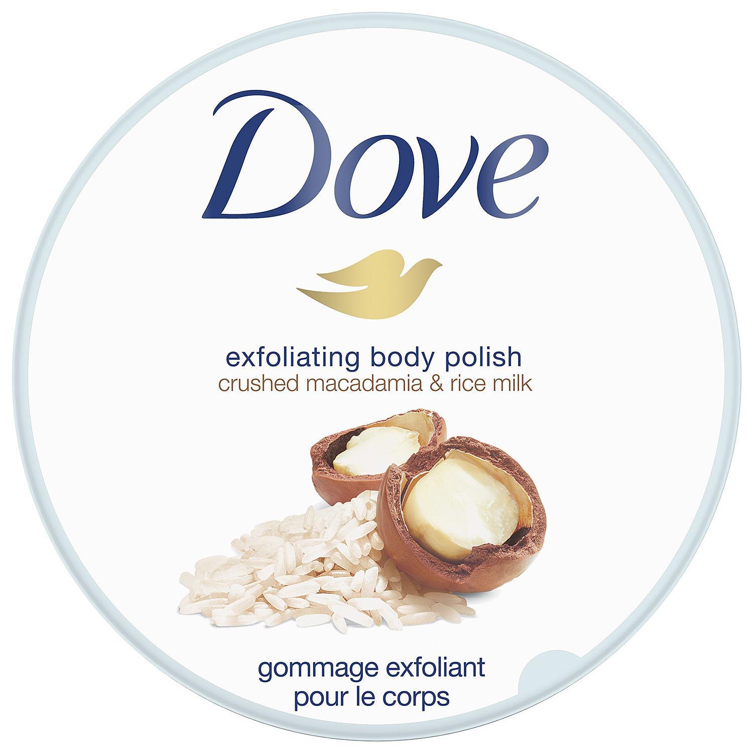 Dove Exfoliating Body Polish Body Scrub Macadamia  Rice Milk 10.5 oz (2  pack)