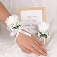 thumbnail image 2 of 2 Pieces Rose Wrist Corsage Boutonniere Set, Artificial Bride Hand Flowers, Groom Boutonniere for Wedding Prom Party Hand Flower Decoration, Anniversary Ceremony (White), 2 of 14
