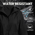 thumbnail image 5 of TEAJOPSUU Women's Outdoor Jackets Hiking Waterproof Windproof Outerwear Hooded Full Zip Up Drawstring Waist Trench Jackets with Flap Pockets Black, 5 of 6